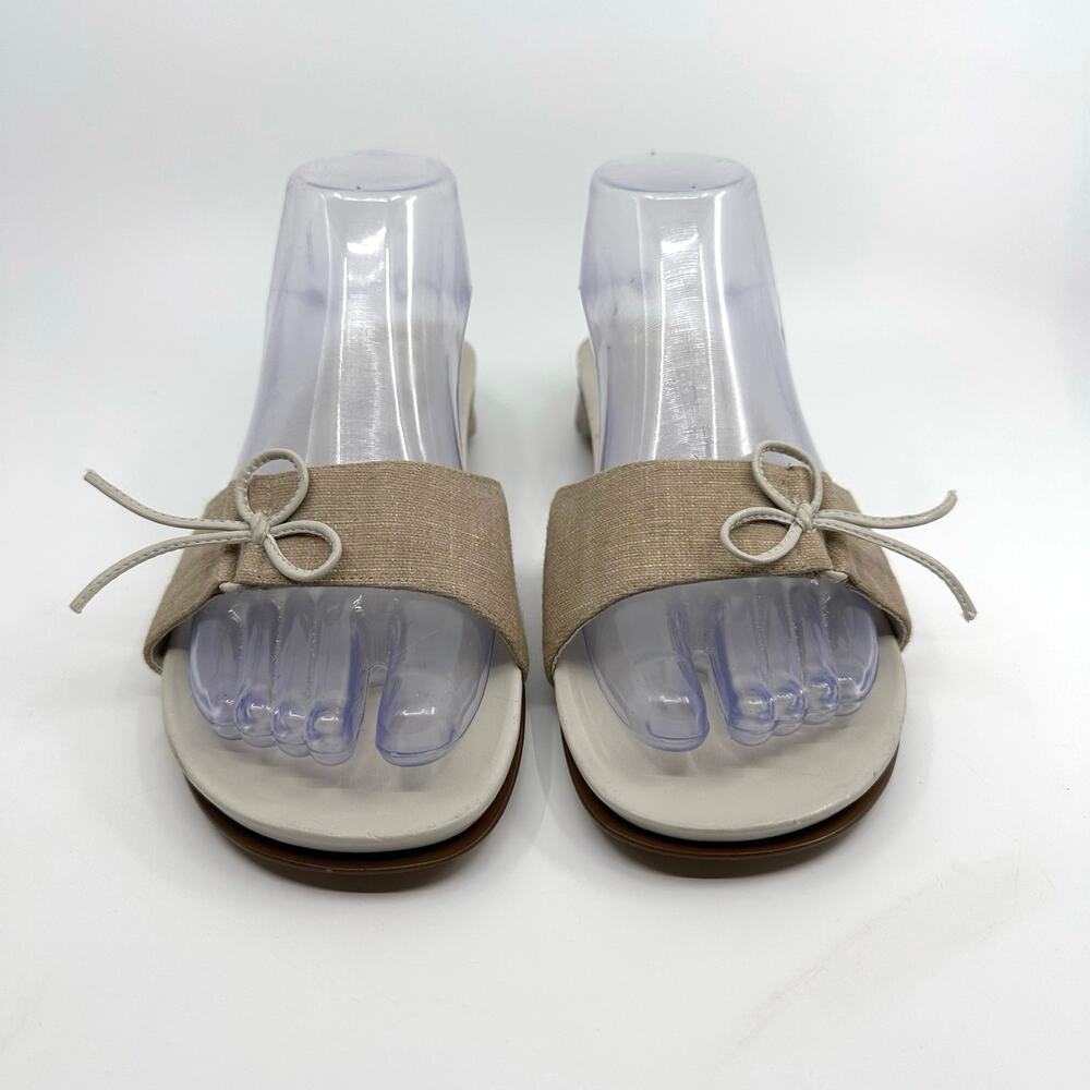 Etienne Aigner Linen Slide Sandals Ribbon Leather Trim Beige Womens Size 8.5M